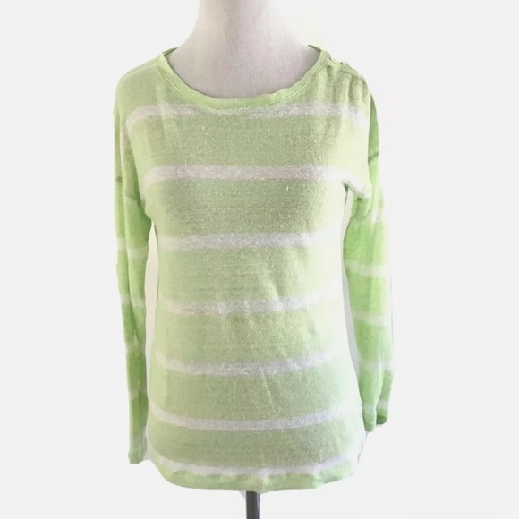 Lauren Ralph | Womens Size XS Crewneck Pullover Sweater Striped 100% Linen Green - Picture 2 of 10